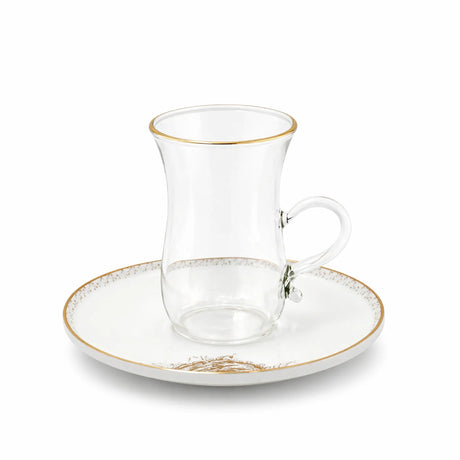 ABL GP-150 Glass Tea Cup & Saucer Set – 12 Pieces – Clear Glass with Gold Rim & Elegant Floral Accent Design - Al Kabayel Discount CentreABL GP-150 Glass Tea Cup & Saucer Set – 12 Pieces – Clear Glass with Gold Rim & Elegant Floral Accent DesignTea SetsABLAl Kabayel Discount Centre