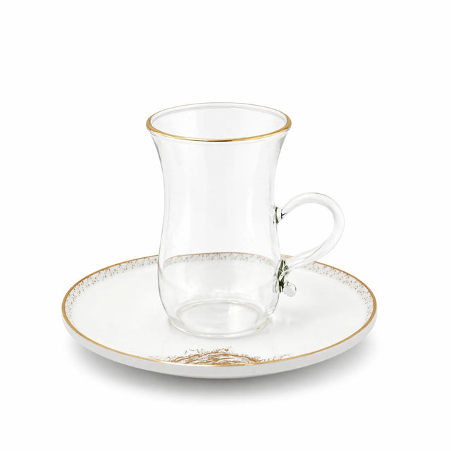 ABL GP-150 Glass Tea Cup & Saucer Set – 12 Pieces – Clear Glass with Gold Rim & Elegant Floral Accent Design - Al Kabayel Discount CentreABL GP-150 Glass Tea Cup & Saucer Set – 12 Pieces – Clear Glass with Gold Rim & Elegant Floral Accent DesignTea SetsABLAl Kabayel Discount Centre