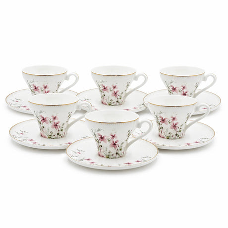 ABL GP-153 Ceramic Coffee Cup & Saucer Set – 12 Pieces – Floral Design Coffee Cups with Matching Saucers - Al Kabayel Discount CentreABL GP-153 Ceramic Coffee Cup & Saucer Set – 12 Pieces – Floral Design Coffee Cups with Matching SaucersTea SetsABLAl Kabayel Discount Centre