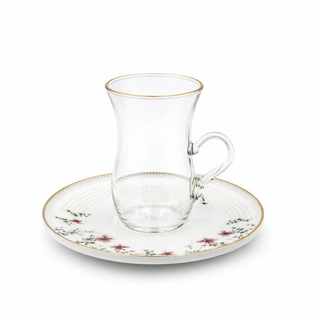 ABL GP-154 Glass Tea Cup & Saucer Set – 12 Pieces – Clear Glass with Gold Rim & Floral Saucer Elegant Tea Set - Al Kabayel Discount CentreABL GP-154 Glass Tea Cup & Saucer Set – 12 Pieces – Clear Glass with Gold Rim & Floral Saucer Elegant Tea SetTea SetsABLAl Kabayel Discount Centre