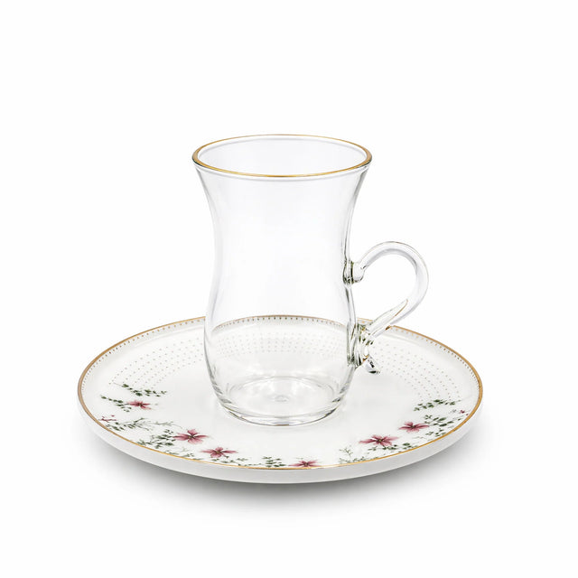 ABL GP-154 Glass Tea Cup & Saucer Set – 12 Pieces – Clear Glass with Gold Rim & Floral Saucer Elegant Tea Set - Al Kabayel Discount CentreABL GP-154 Glass Tea Cup & Saucer Set – 12 Pieces – Clear Glass with Gold Rim & Floral Saucer Elegant Tea SetTea SetsABLAl Kabayel Discount Centre