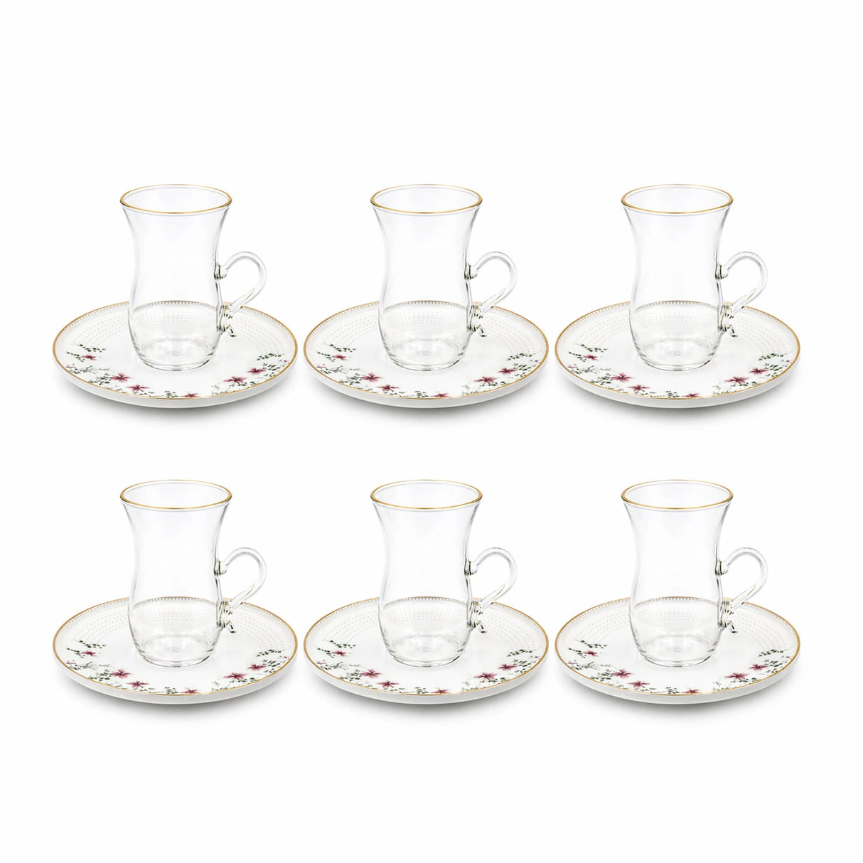 ABL GP-154 Glass Tea Cup & Saucer Set – 12 Pieces – Clear Glass with Gold Rim & Floral Saucer Elegant Tea Set - Al Kabayel Discount CentreABL GP-154 Glass Tea Cup & Saucer Set – 12 Pieces – Clear Glass with Gold Rim & Floral Saucer Elegant Tea SetTea SetsABLAl Kabayel Discount Centre