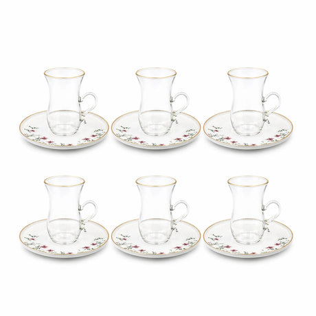 ABL GP-154 Glass Tea Cup & Saucer Set – 12 Pieces – Clear Glass with Gold Rim & Floral Saucer Elegant Tea Set - Al Kabayel Discount CentreABL GP-154 Glass Tea Cup & Saucer Set – 12 Pieces – Clear Glass with Gold Rim & Floral Saucer Elegant Tea SetTea SetsABLAl Kabayel Discount Centre