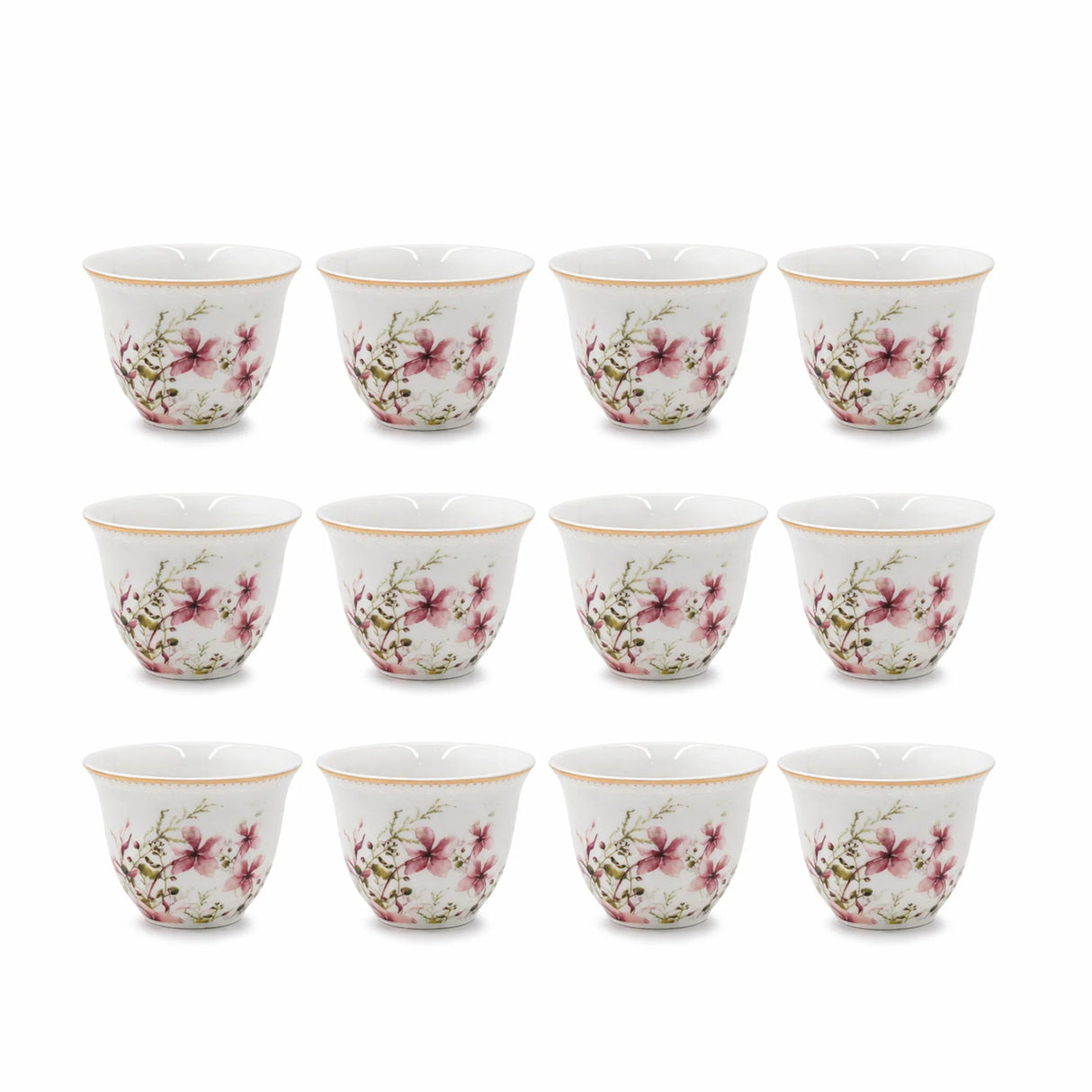 ABL GP-155 Ceramic Ceramic Cawa Cup Set – 12 Pieces – Floral Design with Gold Rim - Al Kabayel Discount CentreABL GP-155 Ceramic Ceramic Cawa Cup Set – 12 Pieces – Floral Design with Gold RimTea SetsABLAl Kabayel Discount Centre
