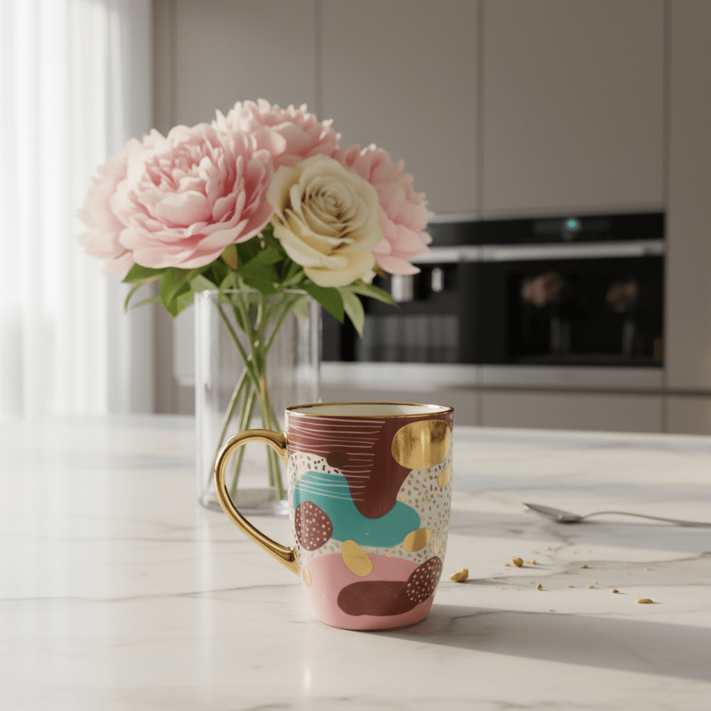 Abstract Art Ceramic Mug with Gold Handle 350ml - Al Kabayel Discount CentreAbstract Art Ceramic Mug with Gold Handle 350mlMugsAKDCAl Kabayel Discount Centre