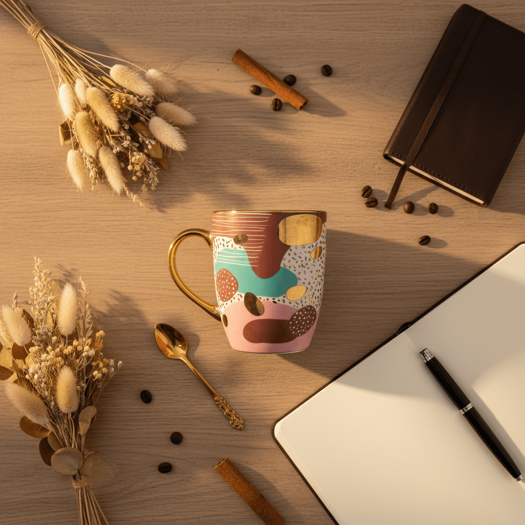 Abstract Art Ceramic Mug with Gold Handle 350ml - Al Kabayel Discount CentreAbstract Art Ceramic Mug with Gold Handle 350mlMugsAKDCAl Kabayel Discount Centre