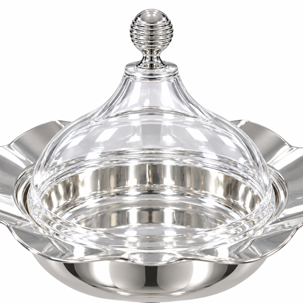 Metal Candy Bowl with Acrylic Lid Silver - 30cm