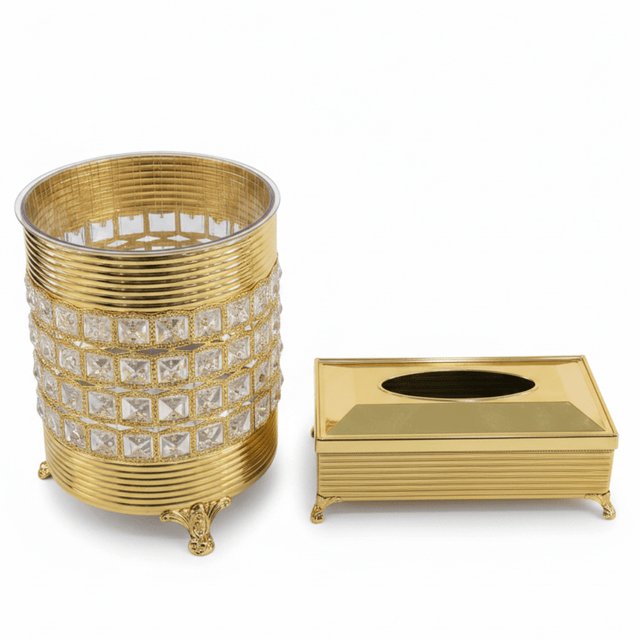 Acrylic Dustbin Set with Gold Metal Base and Tissue Box Holder – Decorative and Functional – 28 × 22 cm & 26 × 13 cm - Al Kabayel Discount CentreAcrylic Dustbin Set with Gold Metal Base and Tissue Box Holder – Decorative and Functional – 28 × 22 cm & 26 × 13 cmOrganizers & AccessoriesAKDCAl Kabayel Discount Centre