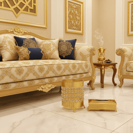 Acrylic Dustbin Set with Gold Metal Base and Tissue Box Holder – Decorative and Functional – 28 × 22 cm & 26 × 13 cm - Al Kabayel Discount CentreAcrylic Dustbin Set with Gold Metal Base and Tissue Box Holder – Decorative and Functional – 28 × 22 cm & 26 × 13 cmOrganizers & AccessoriesAKDCAl Kabayel Discount Centre