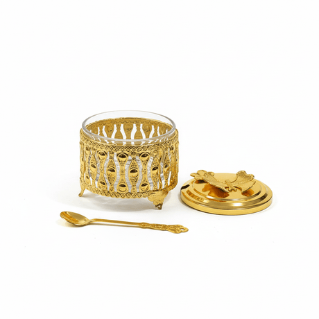 Acrylic Elegance Sugar Pot | Gold Filigree & Crystal Glass Jar with Decorative Spoon - Al Kabayel Discount CentreAcrylic Elegance Sugar Pot | Gold Filigree & Crystal Glass Jar with Decorative SpoonJars & Food SaversAKDCAl Kabayel Discount Centre