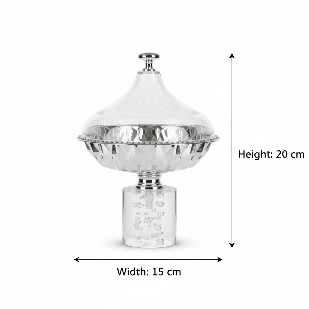 Acrylic Footed Silver Candy Bowl with Acrylic Dome Lid - 20×15 cm - Al Kabayel Discount CentreAcrylic Footed Silver Candy Bowl with Acrylic Dome Lid - 20×15 cmBowlsAKDCAl Kabayel Discount Centre