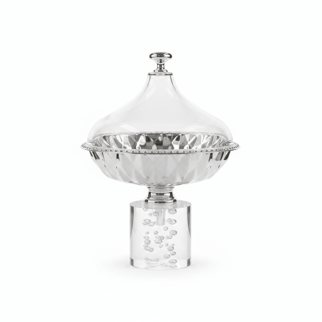Acrylic Footed Silver Candy Bowl with Acrylic Dome Lid - 20×15 cm - Al Kabayel Discount CentreAcrylic Footed Silver Candy Bowl with Acrylic Dome Lid - 20×15 cmBowlsAKDCAl Kabayel Discount Centre