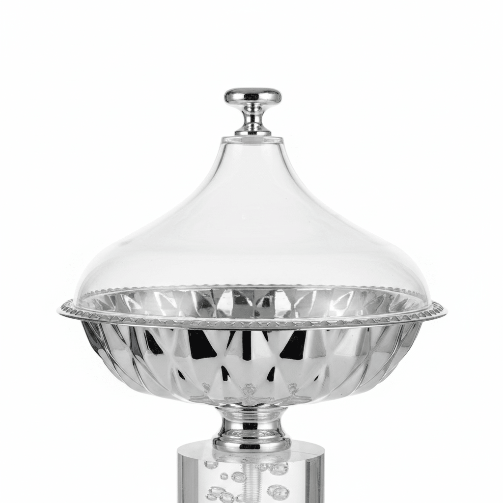 Acrylic Footed Silver Candy Bowl with Acrylic Dome Lid - 20×15 cm - Al Kabayel Discount CentreAcrylic Footed Silver Candy Bowl with Acrylic Dome Lid - 20×15 cmBowlsAKDCAl Kabayel Discount Centre