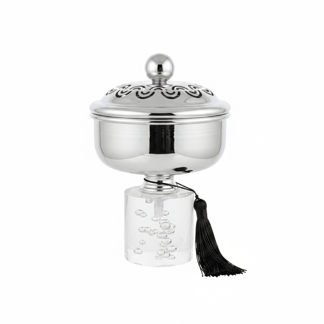 Acrylic Footed Silver Metal Candy Bowl with Lid - 18 × 12 cm - Al Kabayel Discount CentreAcrylic Footed Silver Metal Candy Bowl with Lid - 18 × 12 cmBowlsAKDCAl Kabayel Discount Centre