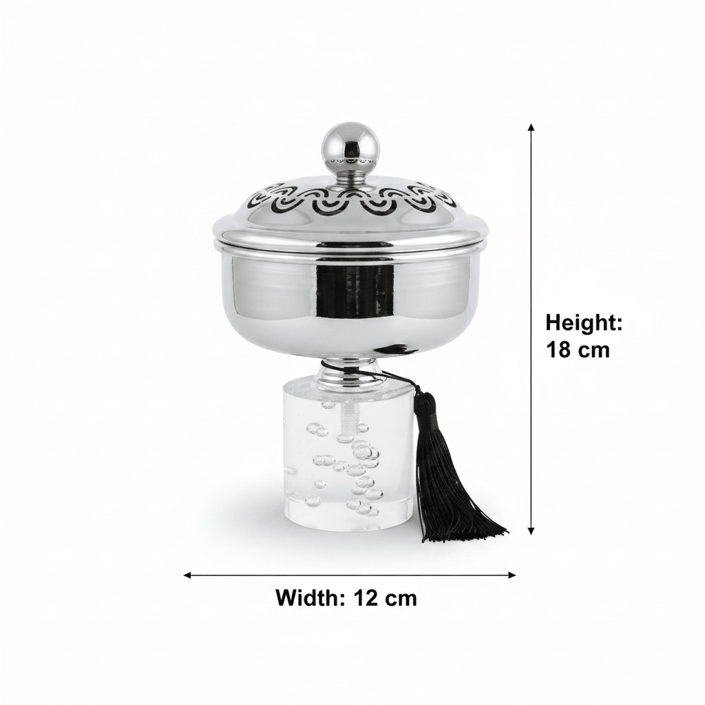Acrylic Footed Silver Metal Candy Bowl with Lid - 18 × 12 cm - Al Kabayel Discount CentreAcrylic Footed Silver Metal Candy Bowl with Lid - 18 × 12 cmBowlsAKDCAl Kabayel Discount Centre