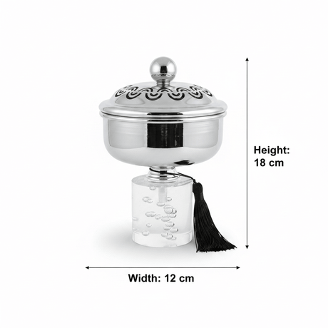 Acrylic Footed Silver Metal Candy Bowl with Lid - 18 × 12 cm - Al Kabayel Discount CentreAcrylic Footed Silver Metal Candy Bowl with Lid - 18 × 12 cmBowlsAKDCAl Kabayel Discount Centre