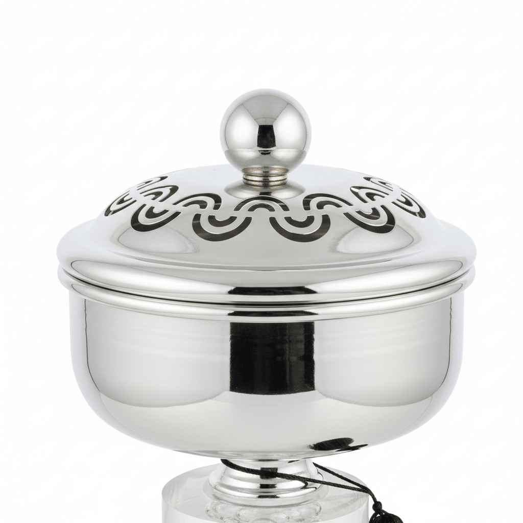 Acrylic Footed Silver Metal Candy Bowl with Lid - 18 × 12 cm - Al Kabayel Discount CentreAcrylic Footed Silver Metal Candy Bowl with Lid - 18 × 12 cmBowlsAKDCAl Kabayel Discount Centre