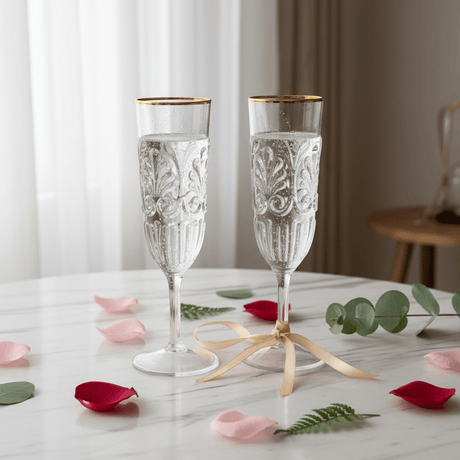 Acrylic Footed Stem Champagne Flute with Gold Rim | Baroque Embossed | 250ml - Al Kabayel Discount CentreAcrylic Footed Stem Champagne Flute with Gold Rim | Baroque Embossed | 250mlTumblersAKDCAl Kabayel Discount Centre
