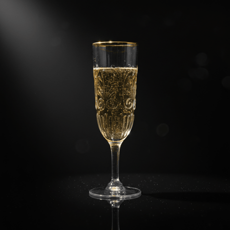 Acrylic Footed Stem Champagne Flute with Gold Rim | Baroque Embossed | 250ml - Al Kabayel Discount CentreAcrylic Footed Stem Champagne Flute with Gold Rim | Baroque Embossed | 250mlTumblersAKDCAl Kabayel Discount Centre