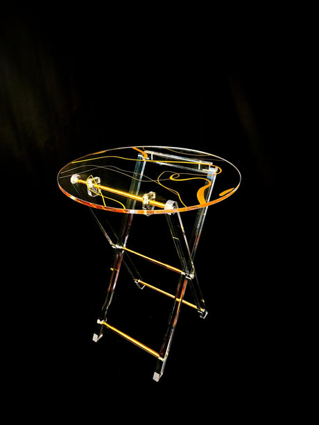 Acrylic Serving Coffee Round Table Set Of 4 With Stand 40Cmx50Cm Clear With Gold Swirls Patterns. - Al Kabayel Discount CentreAcrylic Serving Coffee Round Table Set Of 4 With Stand 40Cmx50Cm Clear With Gold Swirls Patterns.Serving TraysAKDCAl Kabayel Discount Centre