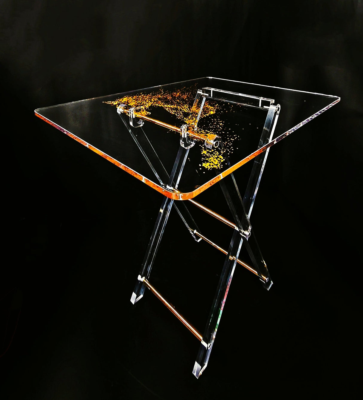 Acrylic Serving Coffee Table Set Of 4 With Stand 40Cmx50Cm and 50cm Height Clear With Golden Splash Design - Al Kabayel Discount CentreAcrylic Serving Coffee Table Set Of 4 With Stand 40Cmx50Cm and 50cm Height Clear With Golden Splash DesignServing TraysAKDCAl Kabayel Discount Centre