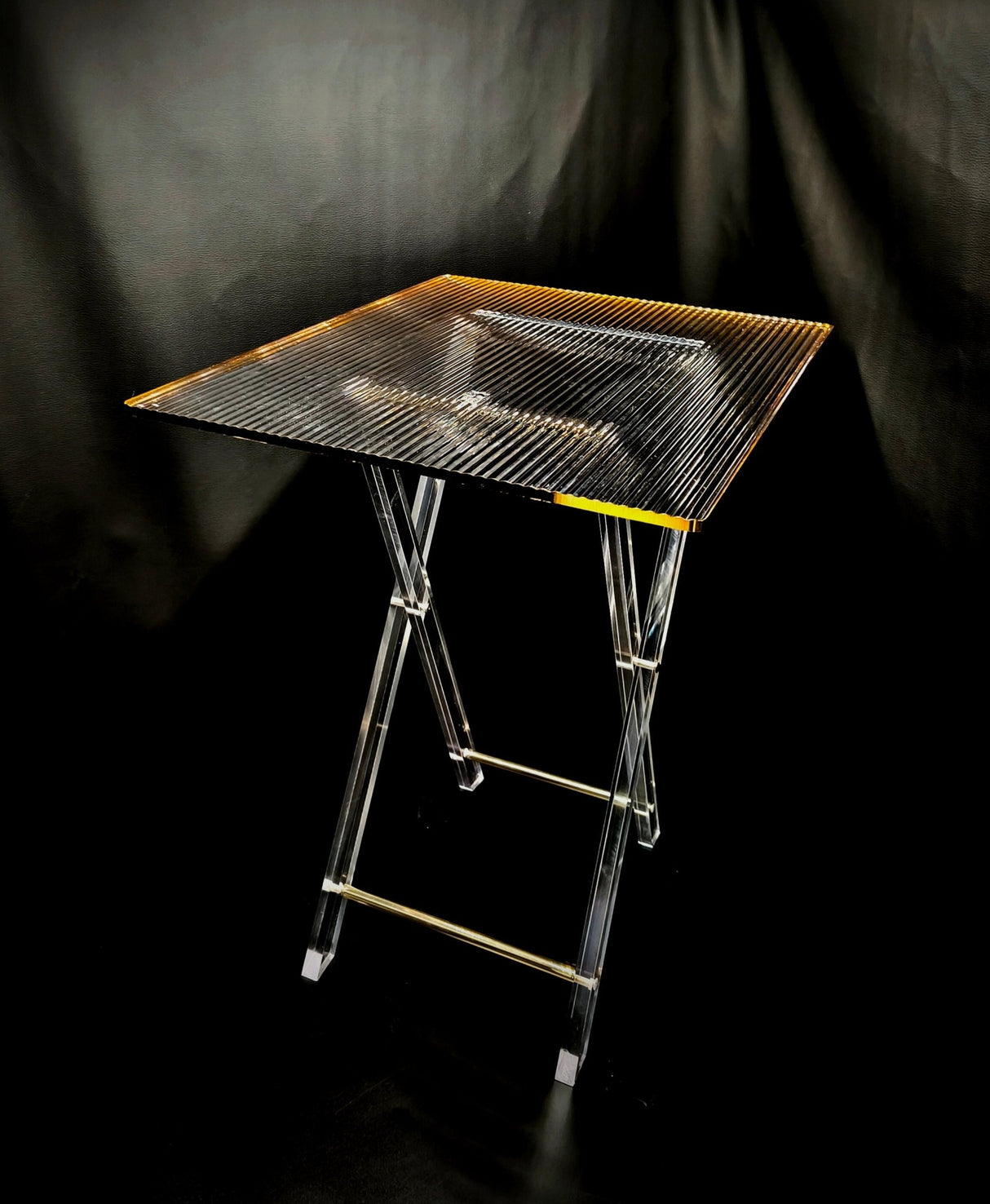 Acrylic Serving Coffee Table Set Of 4 With Stand 40Cmx50Cm and 50cm Height Striped With Golden Strip - Al Kabayel Discount CentreAcrylic Serving Coffee Table Set Of 4 With Stand 40Cmx50Cm and 50cm Height Striped With Golden StripServing TraysAKDCAl Kabayel Discount Centre