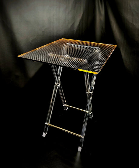 Acrylic Serving Coffee Table Set Of 4 With Stand 40Cmx50Cm and 50cm Height Striped With Golden Strip - Al Kabayel Discount CentreAcrylic Serving Coffee Table Set Of 4 With Stand 40Cmx50Cm and 50cm Height Striped With Golden StripServing TraysAKDCAl Kabayel Discount Centre
