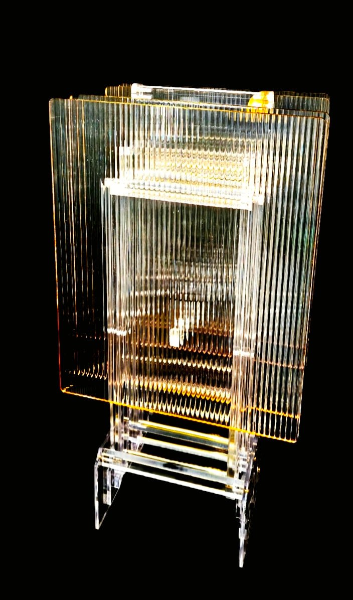 Acrylic Serving Coffee Table Set Of 4 With Stand 40Cmx50Cm and 50cm Height Striped With Golden Strip - Al Kabayel Discount CentreAcrylic Serving Coffee Table Set Of 4 With Stand 40Cmx50Cm and 50cm Height Striped With Golden StripServing TraysAKDCAl Kabayel Discount Centre