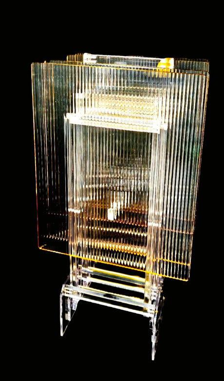 Acrylic Serving Coffee Table Set Of 4 With Stand 40Cmx50Cm and 50cm Height Striped With Golden Strip - Al Kabayel Discount CentreAcrylic Serving Coffee Table Set Of 4 With Stand 40Cmx50Cm and 50cm Height Striped With Golden StripServing TraysAKDCAl Kabayel Discount Centre