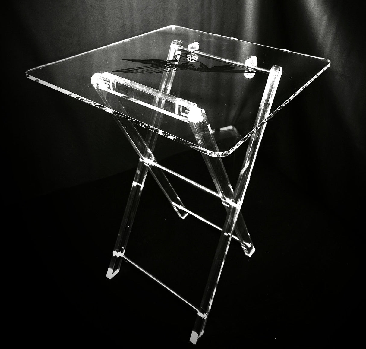 Acrylic Serving Coffee Table Set Of 4 With Stand 40Cmx50Cm Clear With Black Humming Bird Design - Al Kabayel Discount CentreAcrylic Serving Coffee Table Set Of 4 With Stand 40Cmx50Cm Clear With Black Humming Bird DesignServing TraysAKDCAl Kabayel Discount Centre
