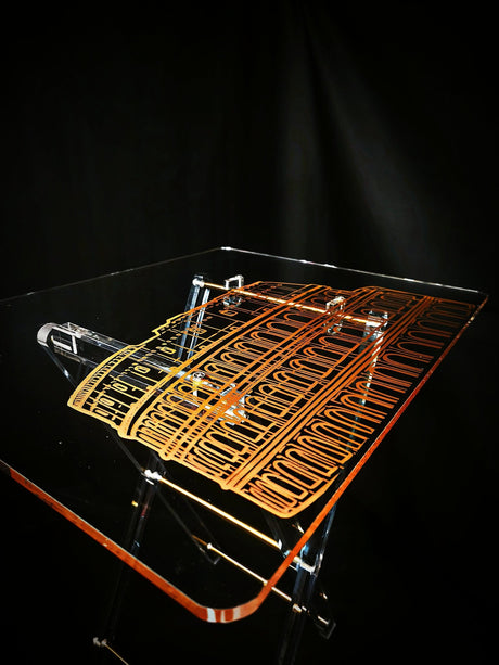 Acrylic Serving Coffee Table Set Of 4 With Stand 40Cmx50Cm With Golden Colosseum Design - Al Kabayel Discount CentreAcrylic Serving Coffee Table Set Of 4 With Stand 40Cmx50Cm With Golden Colosseum DesignServing TraysAKDCAl Kabayel Discount Centre