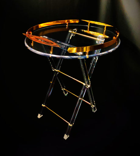 Acrylic Serving Oval Coffee Table Set Of 4 With Stand 40Cmx50Cm Striped With Golden Handle - Al Kabayel Discount CentreAcrylic Serving Oval Coffee Table Set Of 4 With Stand 40Cmx50Cm Striped With Golden HandleServing TraysAKDCAl Kabayel Discount Centre