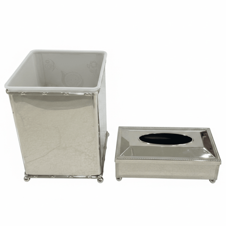 Acrylic Waste Bin with Silver Metal Base and Tissue Box Combo Set – Durable and Stylish – 28 × 21 cm & 26 × 13 cm - Al Kabayel Discount CentreAcrylic Waste Bin with Silver Metal Base and Tissue Box Combo Set – Durable and Stylish – 28 × 21 cm & 26 × 13 cmOrganizers & AccessoriesAKDCAl Kabayel Discount Centre
