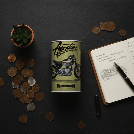 Adventure Motorcycle Vintage Enduro Metal Coin Piggy Bank Tin Box | Round Saving Box for Kids & Adults | 13×8 cm | Olive Green - Al Kabayel Discount CentreAdventure Motorcycle Vintage Enduro Metal Coin Piggy Bank Tin Box | Round Saving Box for Kids & Adults | 13×8 cm | Olive GreenOrganizers & AccessoriesAKDCAl Kabayel Discount Centre