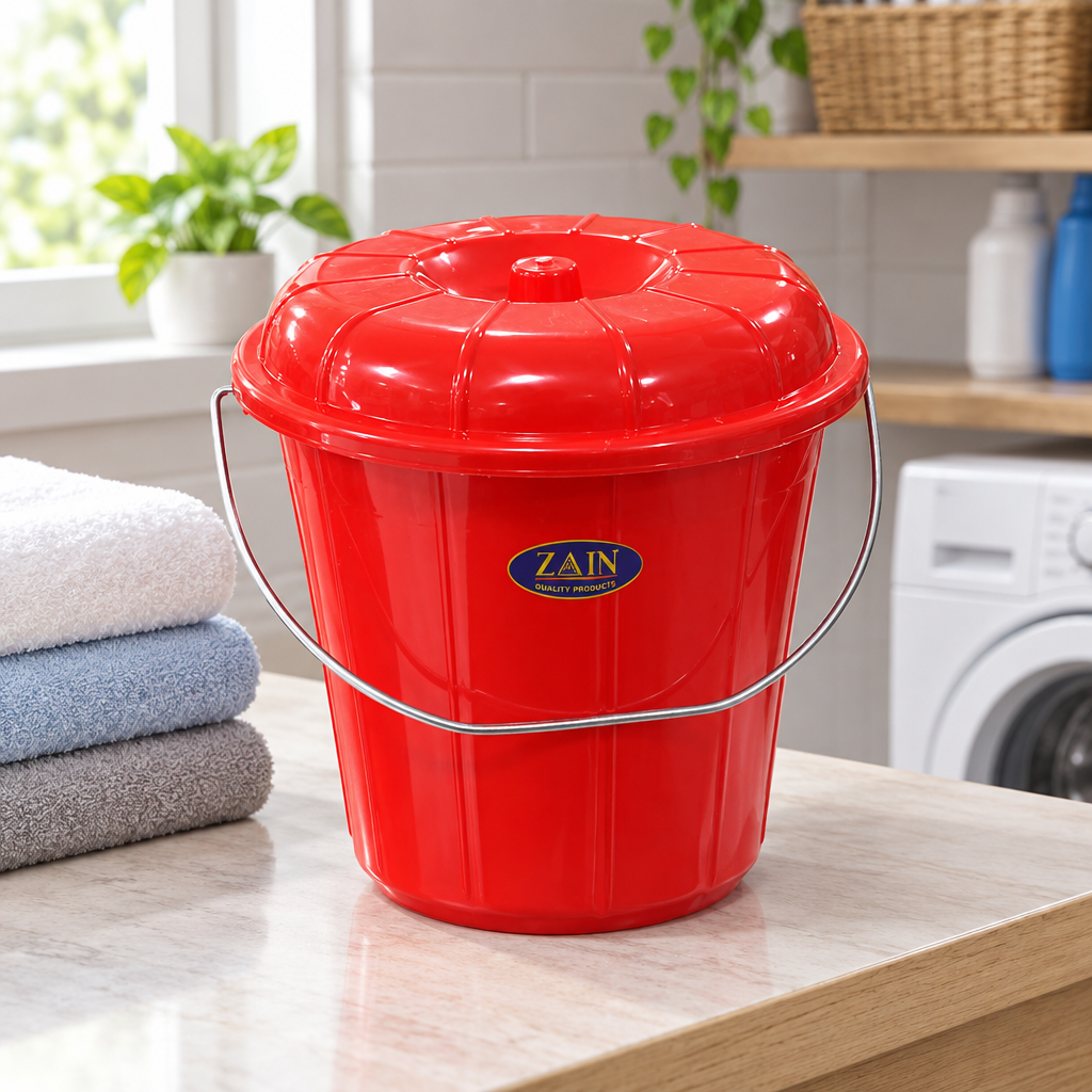 Zain Plastic Bucket with Lid Red – 3 Litres