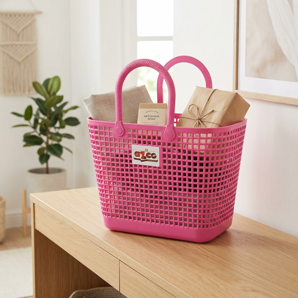 Azco Plastic Shopping Basket with Handles Pink – 33×17cm