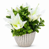 Artificial Lily-Style Flower Plant Ceramic Pot White  – 23cm
