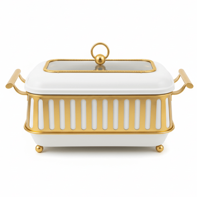 AFCO 1.5 Liter Rectangular Chafing Dish – Premium White & Gold Finish with High - Quality Plastic & Metal Outer Body and Heat - Resistant Inner Glass Bowl for Elegant Buffet Serving - Al Kabayel Discount CentreAFCO 1.5 Liter Rectangular Chafing Dish – Premium White & Gold Finish with High - Quality Plastic & Metal Outer Body and Heat - Resistant Inner Glass Bowl for Elegant Buffet ServingWarmersAFCOAl Kabayel Discount Centre