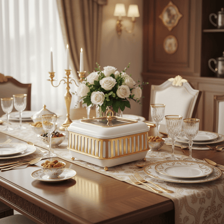 AFCO 1.5 Liter Rectangular Chafing Dish – Premium White & Gold Finish with High - Quality Plastic & Metal Outer Body and Heat - Resistant Inner Glass Bowl for Elegant Buffet Serving - Al Kabayel Discount CentreAFCO 1.5 Liter Rectangular Chafing Dish – Premium White & Gold Finish with High - Quality Plastic & Metal Outer Body and Heat - Resistant Inner Glass Bowl for Elegant Buffet ServingWarmersAFCOAl Kabayel Discount Centre