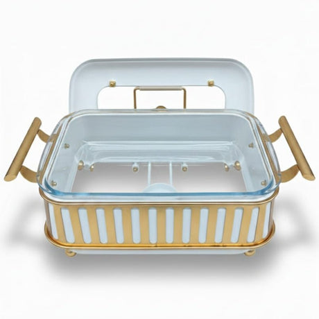 AFCO 1.5 Liter Rectangular Chafing Dish – Premium White & Gold Finish with High - Quality Plastic & Metal Outer Body and Heat - Resistant Inner Glass Bowl for Elegant Buffet Serving - Al Kabayel Discount CentreAFCO 1.5 Liter Rectangular Chafing Dish – Premium White & Gold Finish with High - Quality Plastic & Metal Outer Body and Heat - Resistant Inner Glass Bowl for Elegant Buffet ServingWarmersAFCOAl Kabayel Discount Centre
