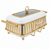 AFCO 3 Liter Rectangular Chafing Dish – Large Capacity White & Gold Buffet Server with Strong Outer Body and Removable Inner Glass Food Container - Al Kabayel Discount CentreAFCO 3 Liter Rectangular Chafing Dish – Large Capacity White & Gold Buffet Server with Strong Outer Body and Removable Inner Glass Food ContainerWarmersAFCOAl Kabayel Discount Centre