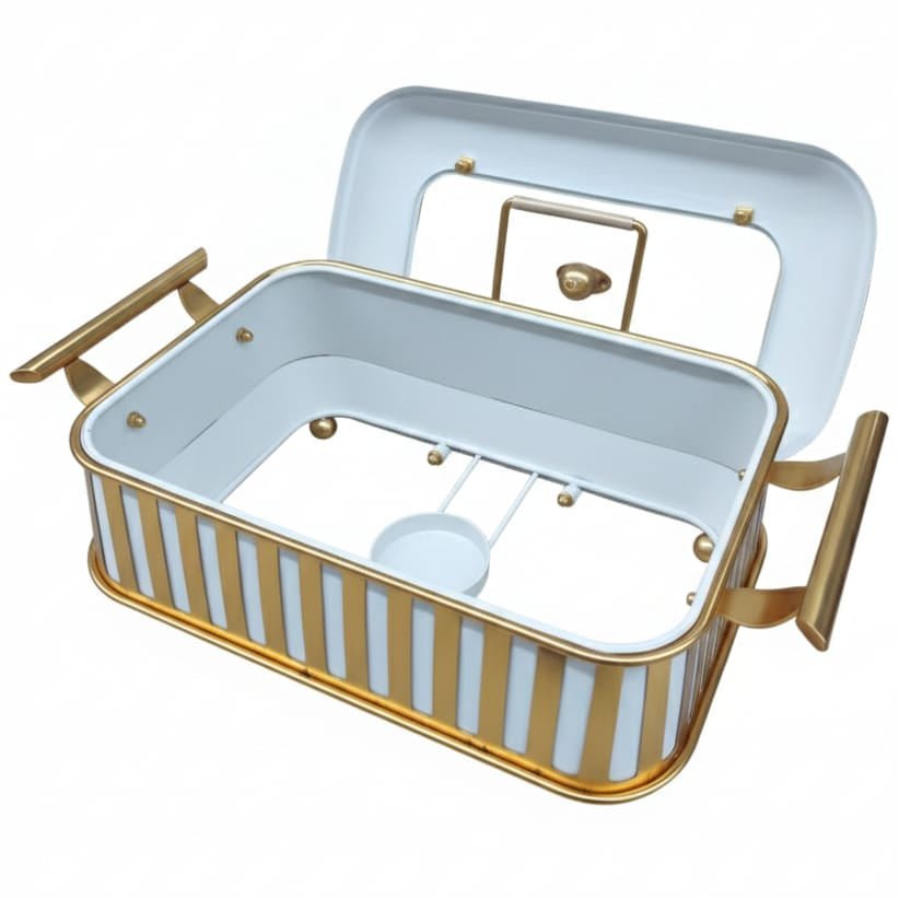 AFCO 3 Liter Rectangular Chafing Dish – Large Capacity White & Gold Buffet Server with Strong Outer Body and Removable Inner Glass Food Container - Al Kabayel Discount CentreAFCO 3 Liter Rectangular Chafing Dish – Large Capacity White & Gold Buffet Server with Strong Outer Body and Removable Inner Glass Food ContainerWarmersAFCOAl Kabayel Discount Centre