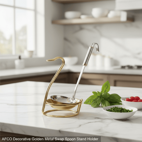 AFCO Decorative Golden Metal Swan Soup Spoon Stand Holder – Elegant Kitchen Accessory – 18 × 10 cm - Al Kabayel Discount CentreAFCO Decorative Golden Metal Swan Soup Spoon Stand Holder – Elegant Kitchen Accessory – 18 × 10 cmKitchen Utensils & GadgetsAFCOAl Kabayel Discount Centre