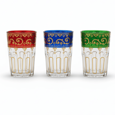 AFCO Moroccan Tea Glasses Set of 3 – 170ml | Red, Blue & Green with Gold Arabesque Design - Al Kabayel Discount CentreAFCO Moroccan Tea Glasses Set of 3 – 170ml | Red, Blue & Green with Gold Arabesque DesignTumblersAFCOAl Kabayel Discount Centre
