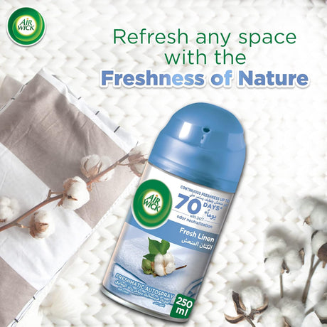 Air Wick Freshener Freshmatic Auto Spray Kit, Pure Fresh Linen Scent, 250ml - Al Kabayel Discount CentreAir Wick Freshener Freshmatic Auto Spray Kit, Pure Fresh Linen Scent, 250mlAir FreshenersAIR WICKAl Kabayel Discount Centre