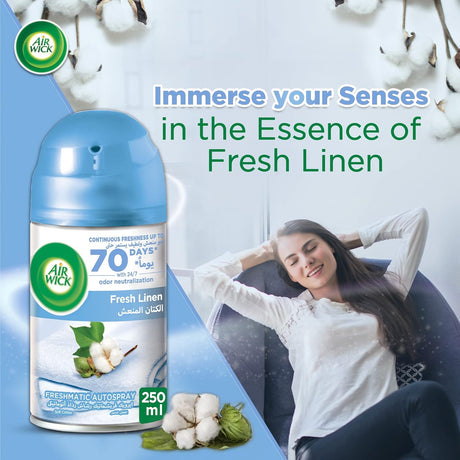 Air Wick Freshener Freshmatic Auto Spray Kit, Pure Fresh Linen Scent, 250ml - Al Kabayel Discount CentreAir Wick Freshener Freshmatic Auto Spray Kit, Pure Fresh Linen Scent, 250mlAir FreshenersAIR WICKAl Kabayel Discount Centre