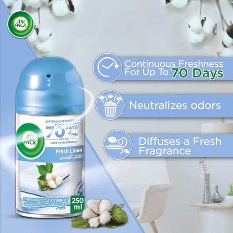Air Wick Freshener Freshmatic Auto Spray Kit, Pure Fresh Linen Scent, 250ml - Al Kabayel Discount CentreAir Wick Freshener Freshmatic Auto Spray Kit, Pure Fresh Linen Scent, 250mlAir FreshenersAIR WICKAl Kabayel Discount Centre