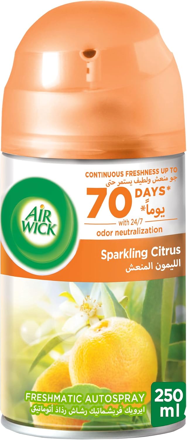Air Wick Freshener Freshmatic Auto Spray, Sparkling Citrus Scent, 250ml - Al Kabayel Discount CentreAir Wick Freshener Freshmatic Auto Spray, Sparkling Citrus Scent, 250mlAir FreshenersAIR WICKAl Kabayel Discount Centre