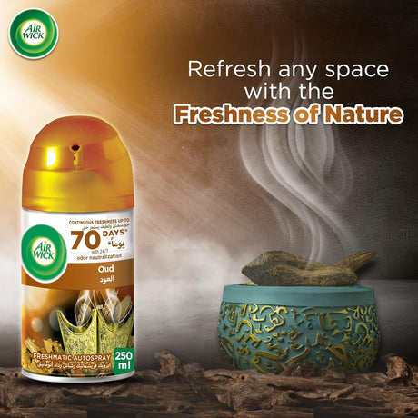 Air Wick Freshmatic Autospray Refill, Oud Scent, 250ml x 2 - Al Kabayel Discount CentreAir Wick Freshmatic Autospray Refill, Oud Scent, 250ml x 2Air FreshenersAIR WICKAl Kabayel Discount Centre