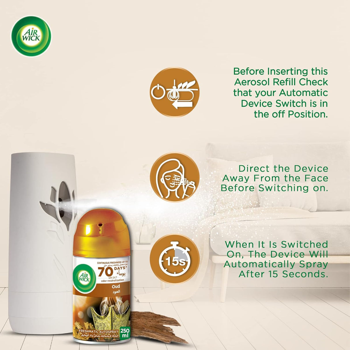 Air Wick Freshmatic Autospray Refill, Oud Scent, 250ml x 2 - Al Kabayel Discount CentreAir Wick Freshmatic Autospray Refill, Oud Scent, 250ml x 2Air FreshenersAIR WICKAl Kabayel Discount Centre
